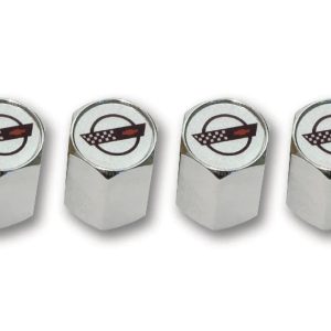 1984 -1996 C4 Corvette Valve Stem Caps. - Chrome With C4 Logo - #40009