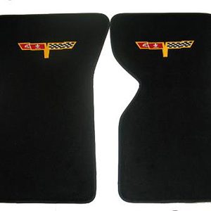 1981-1982 Corvette Floor Mats – BLACK - Embroidered C3 Flag Logo - Cut Pile #133920