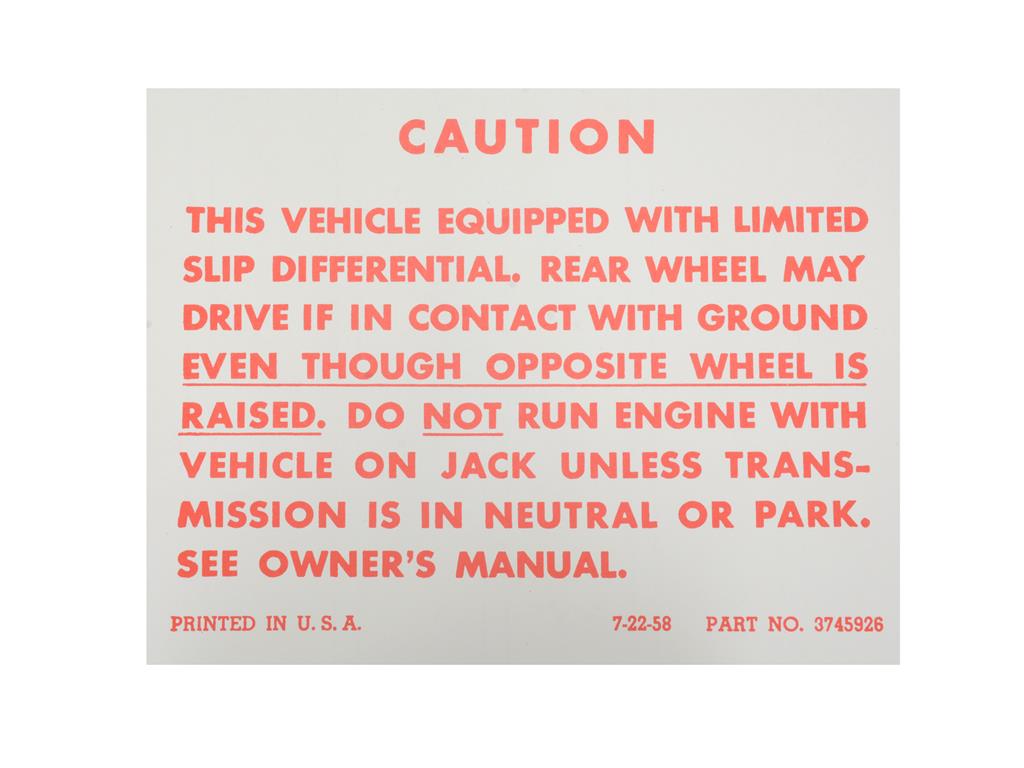 1959-1971 Decal - Positraction Caution - All With Positraction #13031