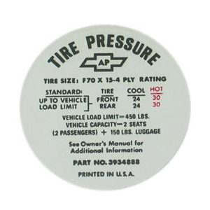 1968-72 C3 CORVETTE TIRE PRESSURE DECAL #E13557