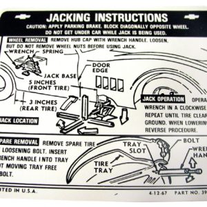 1968 -1972 C3 CORVETTE JACKING INSTRUCTIONS DECAL. #E10680