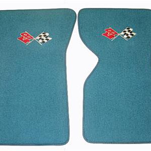1968 -1976 C3 Corvette Floor Mats – Crossed Flags Logo - Loop Pile #CD1138