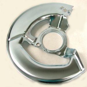1965-1975 C3 CORVETTE BRAKE BACKING SHIELD. - LEFT SIDE FRONT, - SILVER FINISH #E3080L